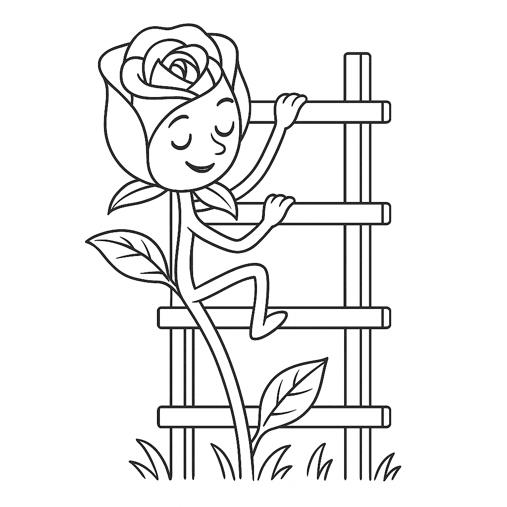 Roses on Stairs Coloring Page