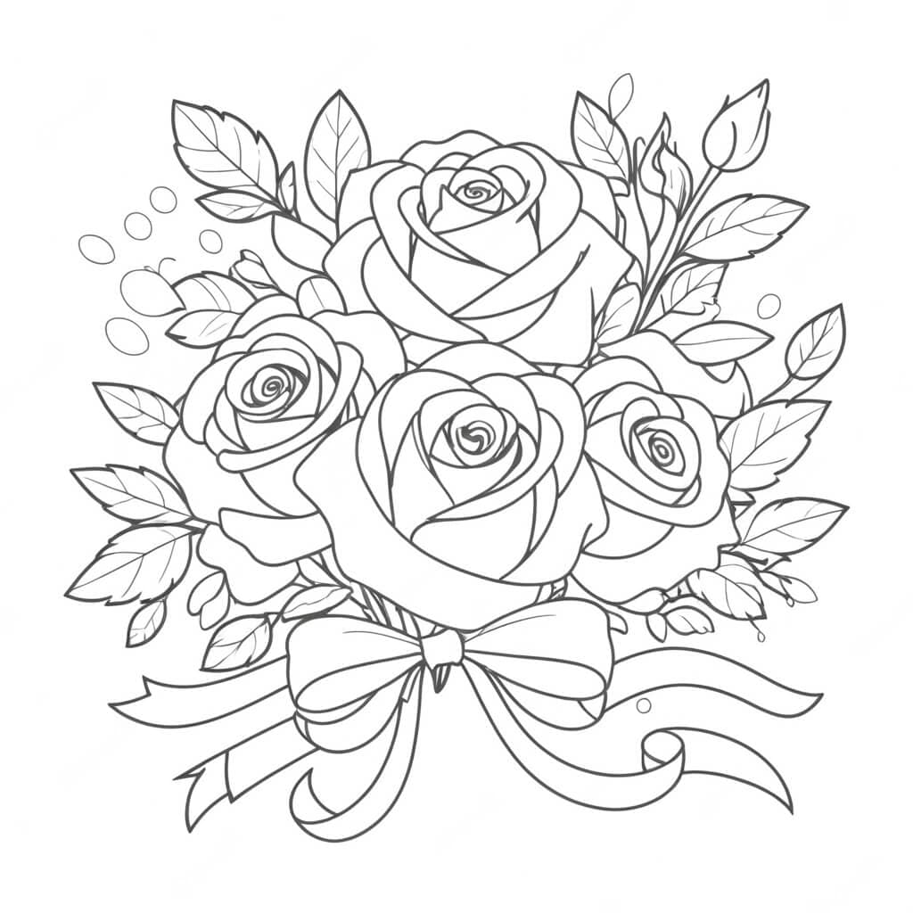Roses with Ribbon Coloring Page