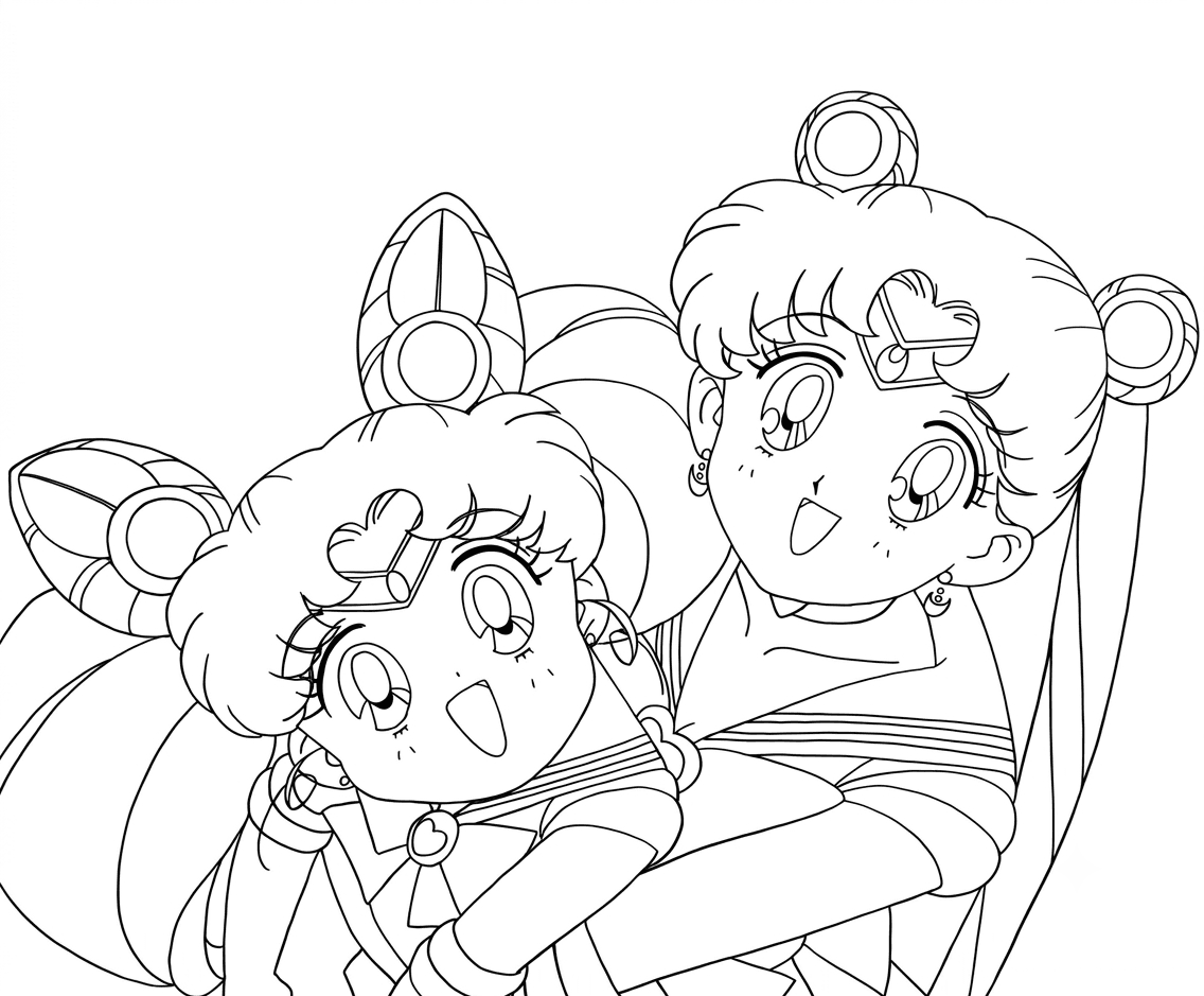 Sailor Moon Usagi and Chibiusa coloring pages