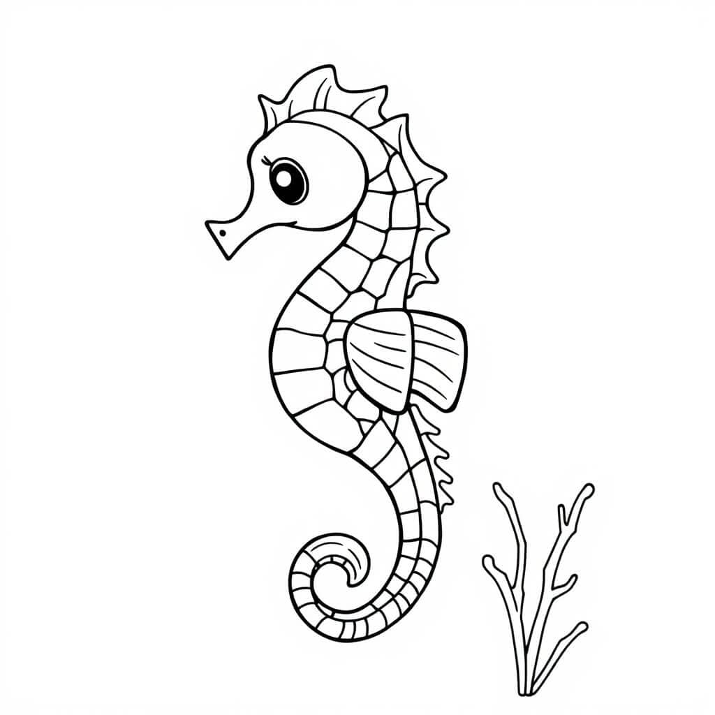 Seahorse and seaweed coloring page