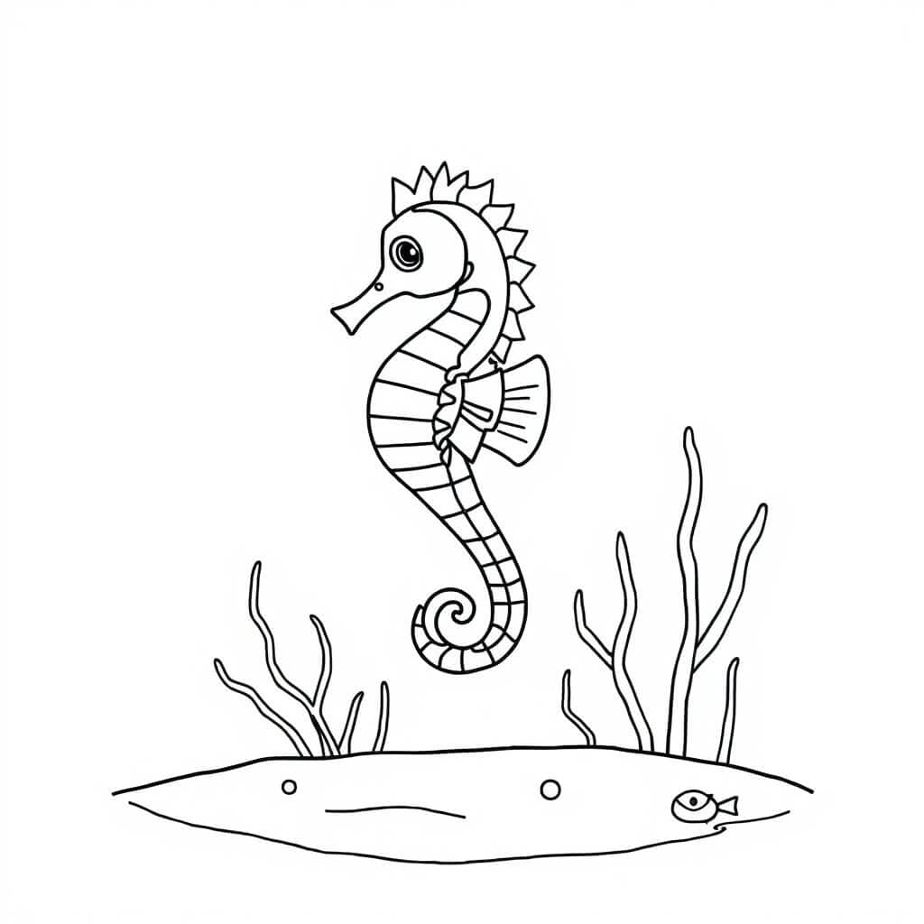 Seahorse on the seafloor coloring page