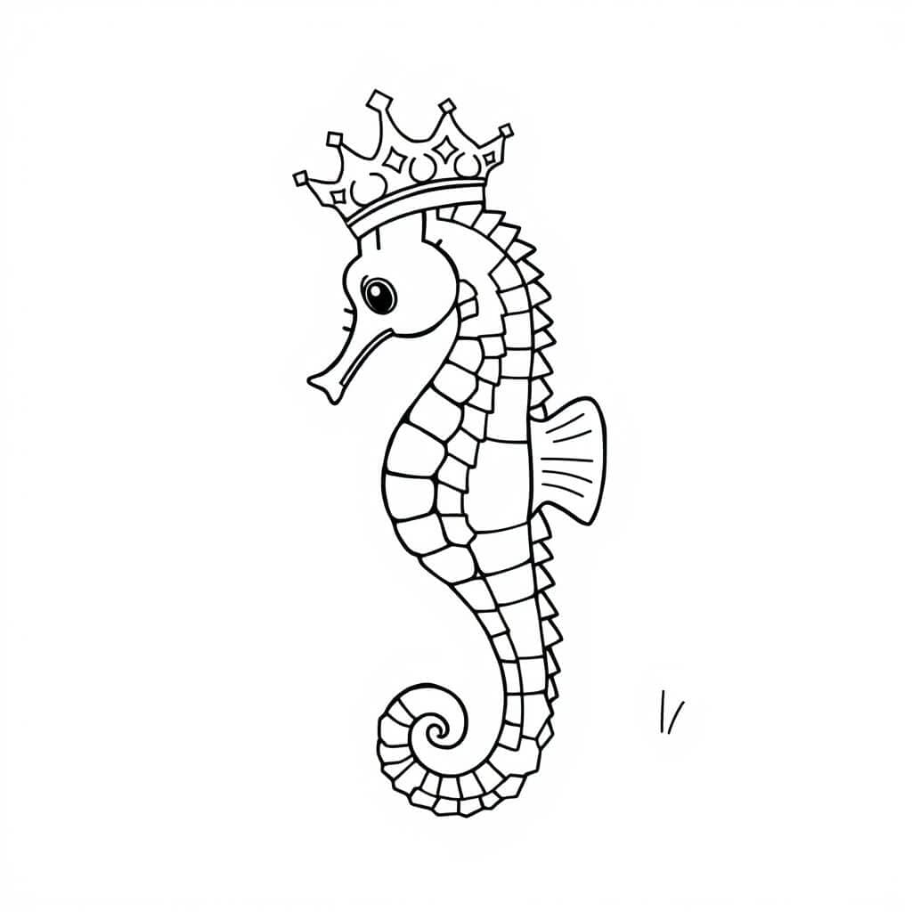 Seahorse with a crown coloring page
