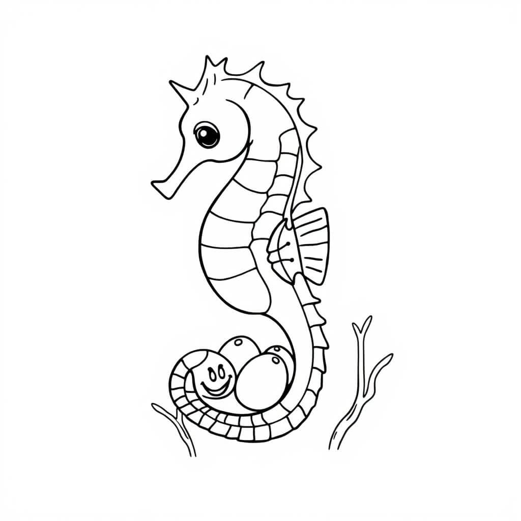 Seahorse with eggs coloring page