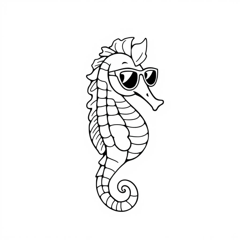 Seahorse with sunglasses coloring page