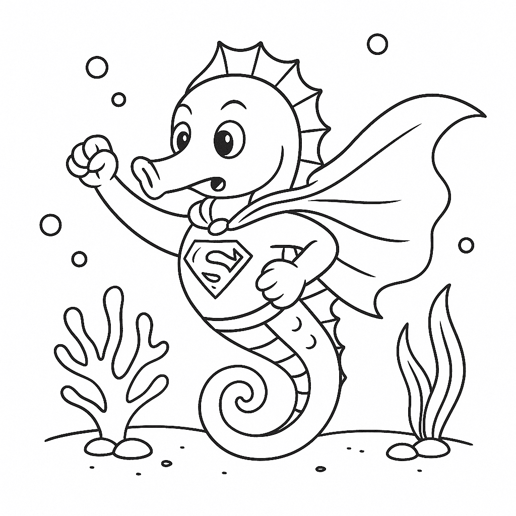 Superhero seahorse coloring page