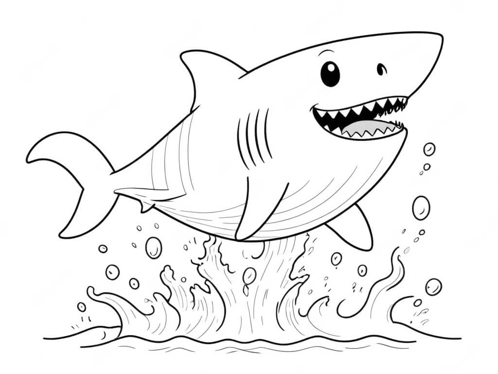 Jumping Happy Shark Coloring Page