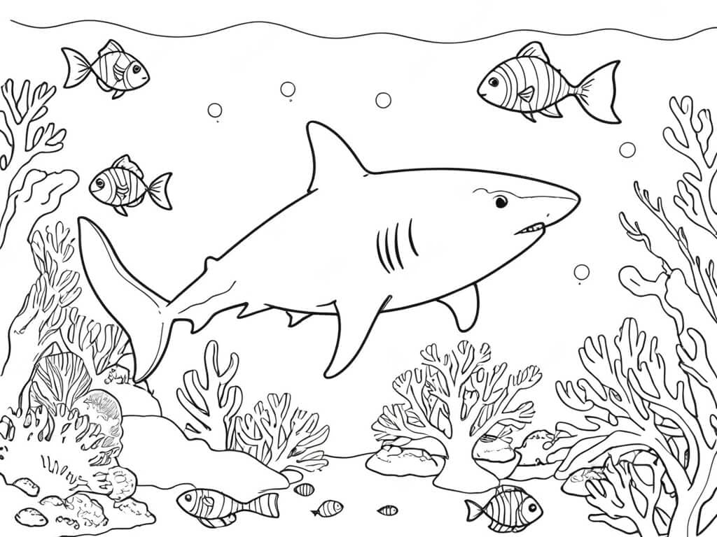 Shark on the Seafloor Coloring Page