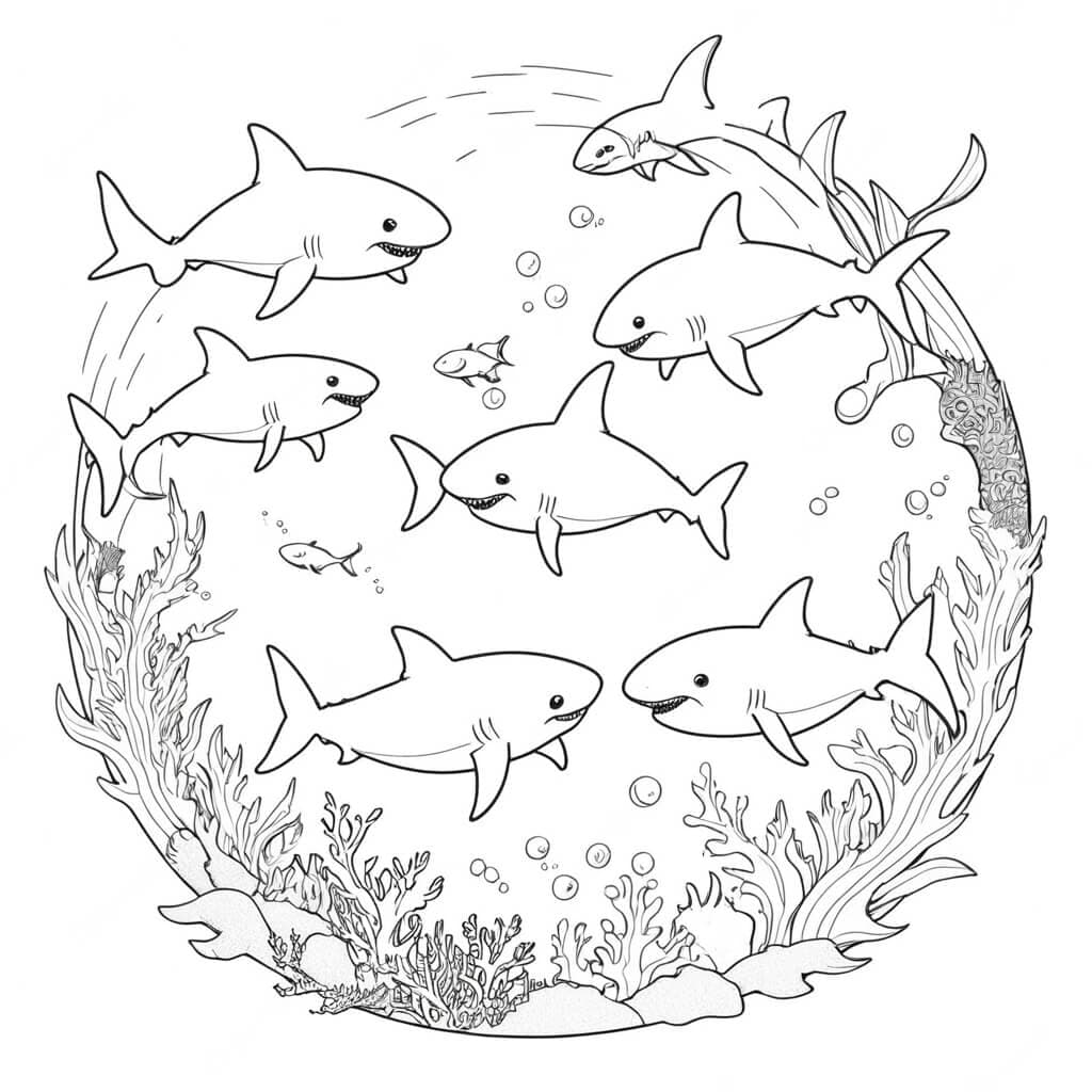 Sharks Coloring Page