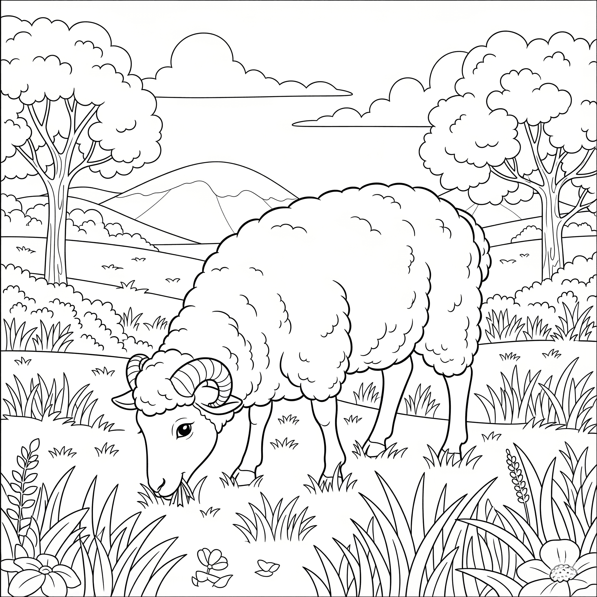 Sheep in the Meadow Coloring Page