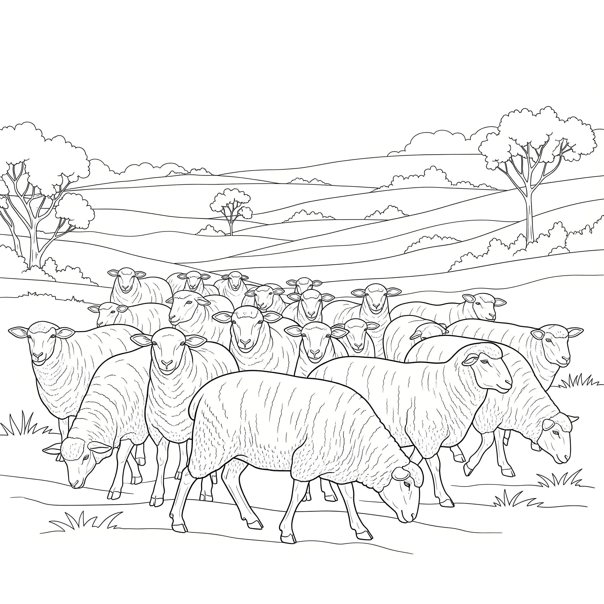 Sheep on the Meadow Coloring Page