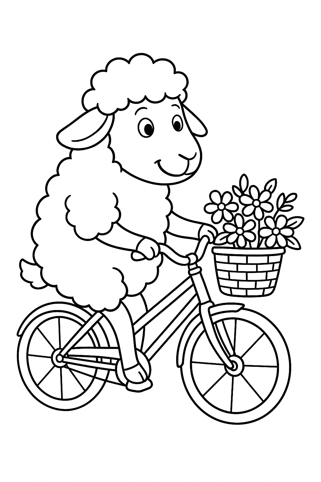 Sheep Riding Bicycle Coloring Page
