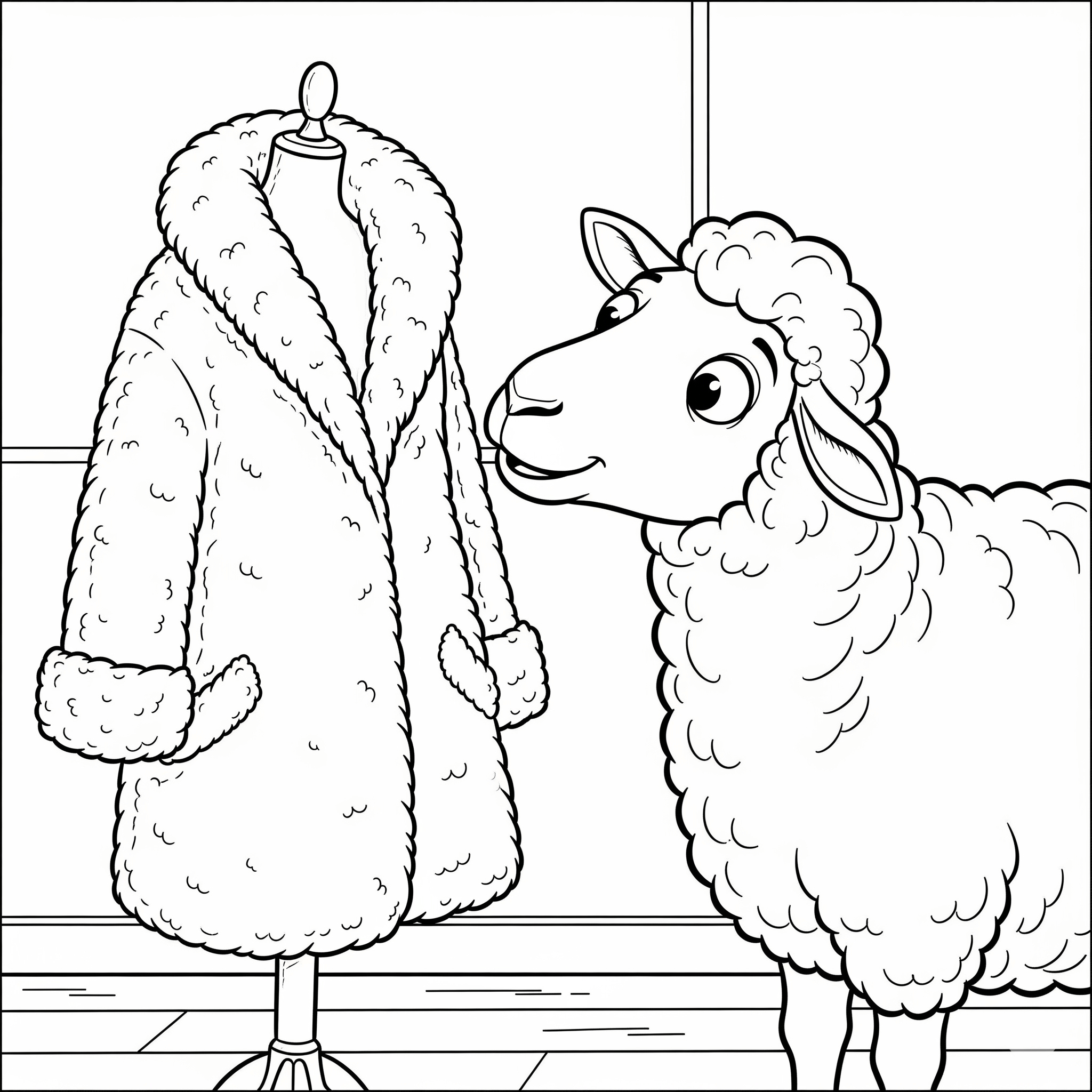 Sheep with Wool Coat Coloring Page