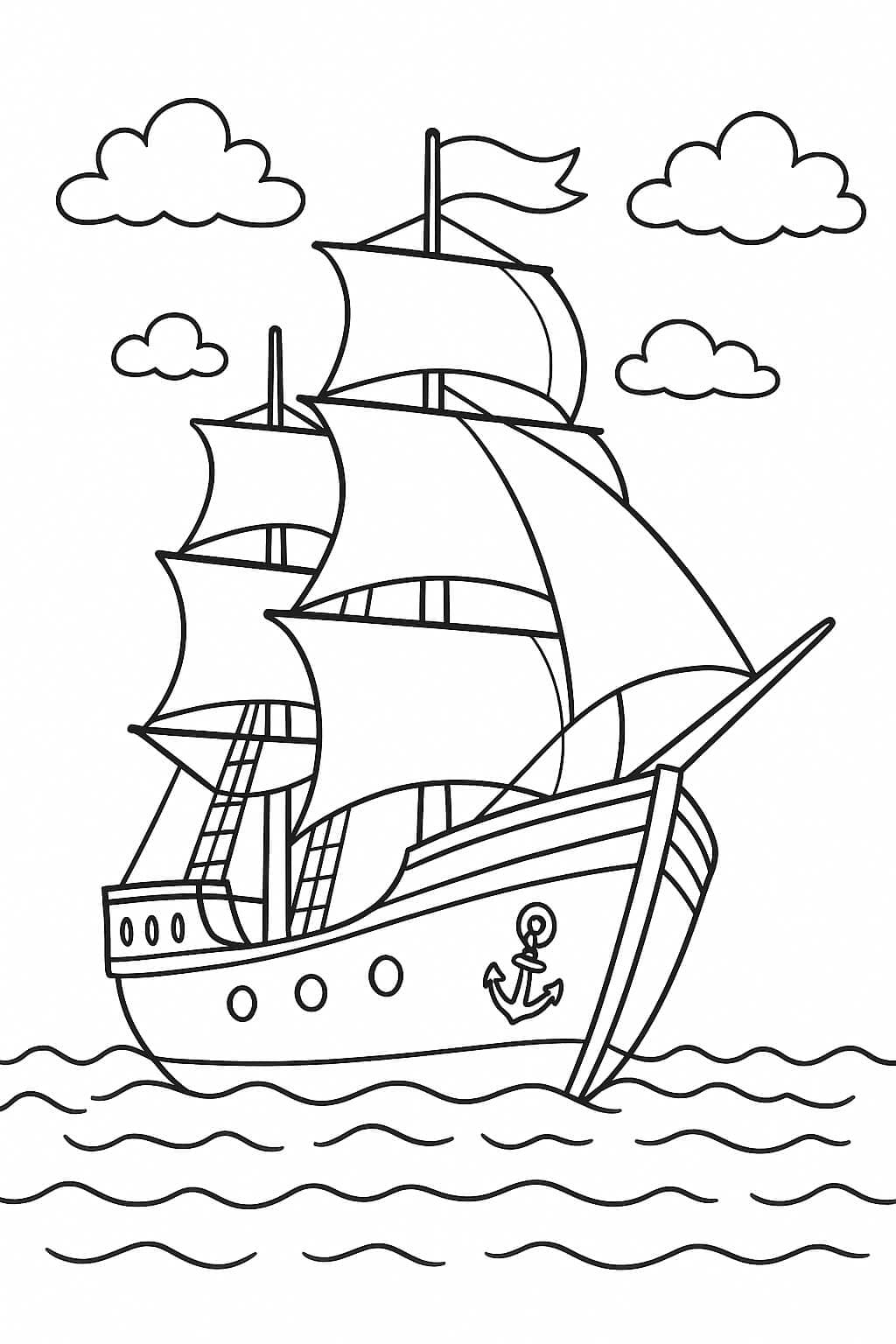 Ship with clouds coloring page