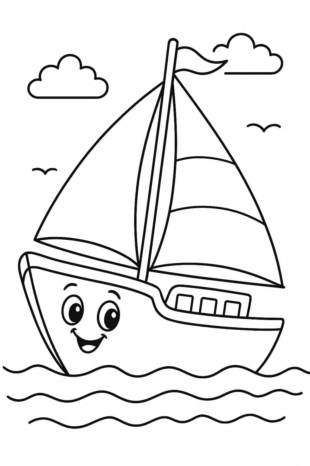 Smiling sailboat coloring page