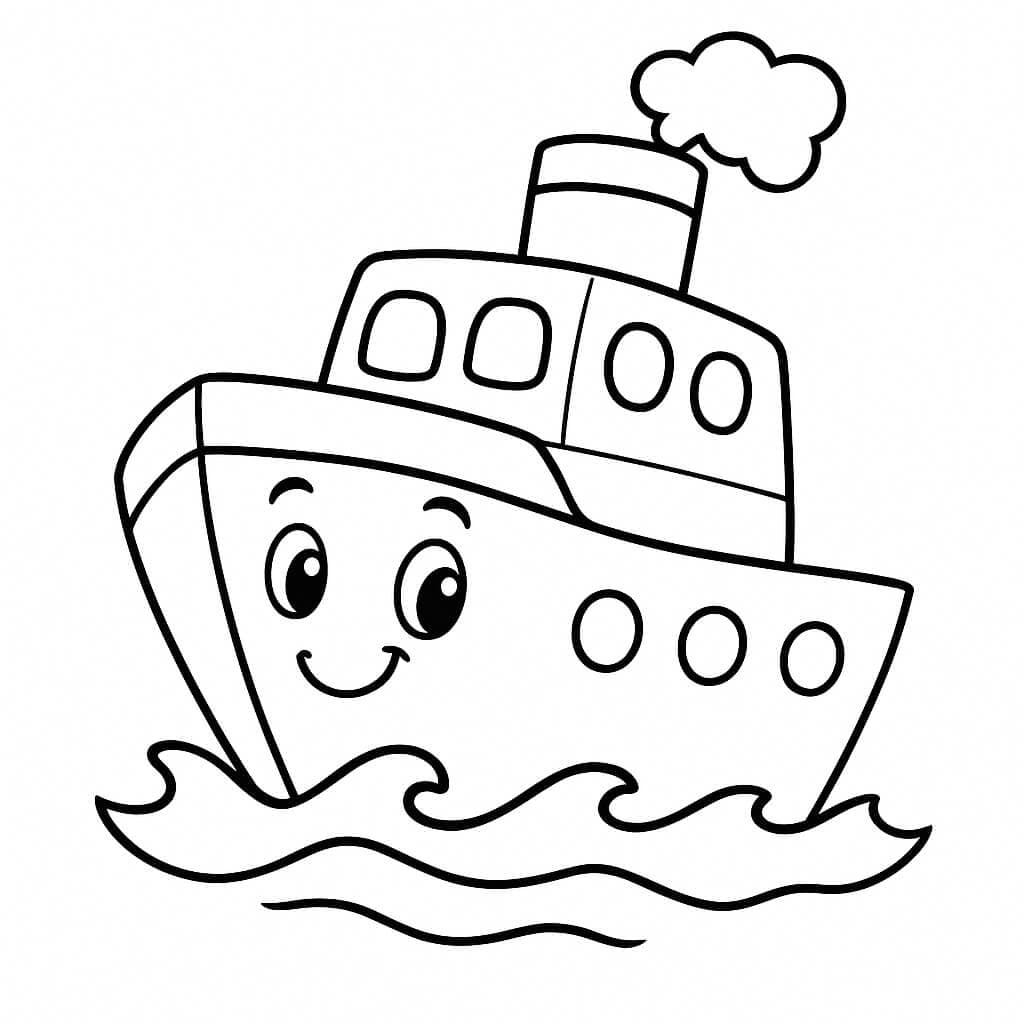 Smiling ship boat coloring page