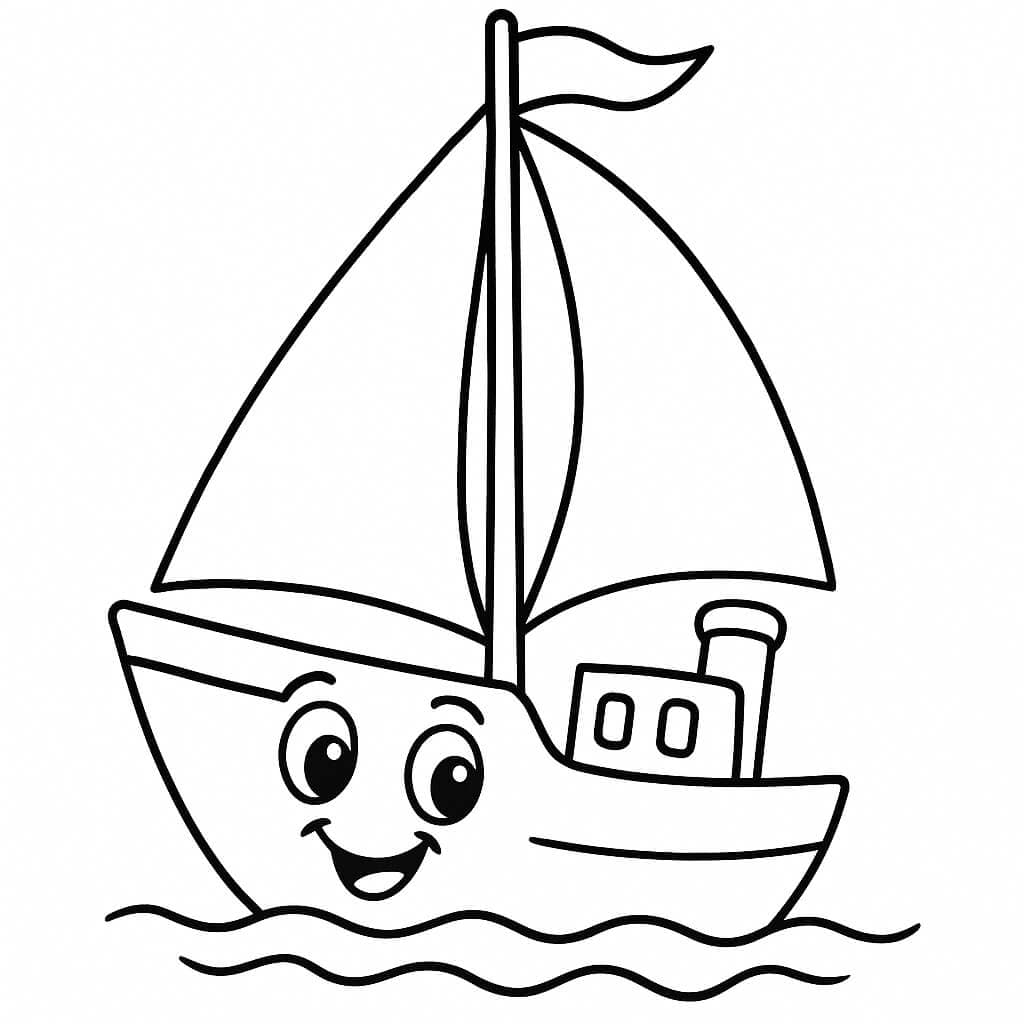 Smiling ship with cabin coloring page