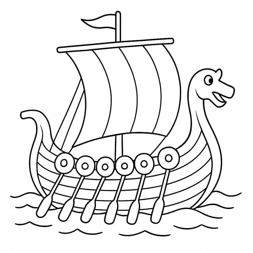 Viking ship with oars coloring page