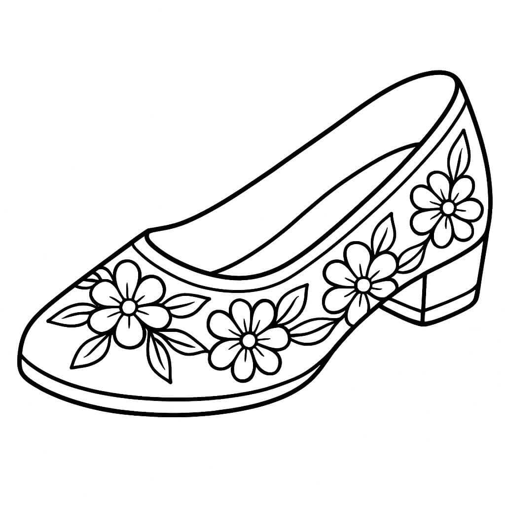 Shoe with Flowers Coloring Page