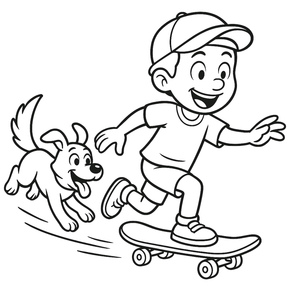 Skater and Dog Coloring Page