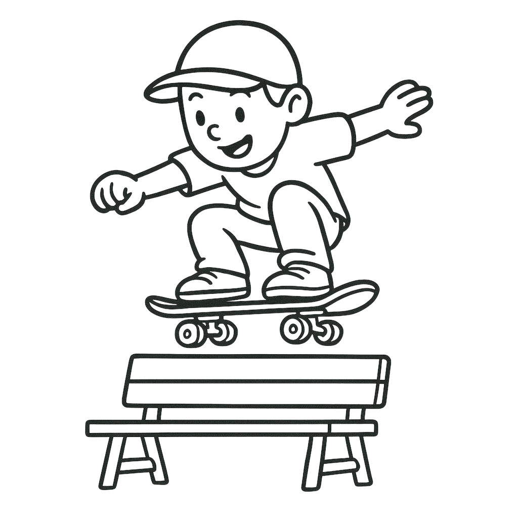 Skater Jumps Over the Bench Coloring Page