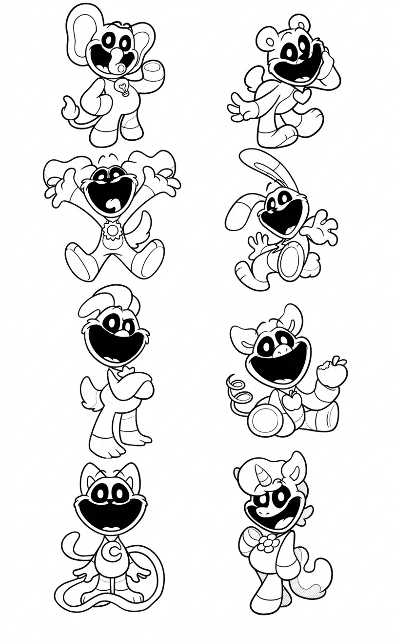 Smiling Critters Group Coloring Page