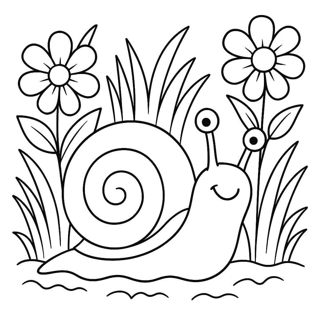 Snail in the garden coloring page