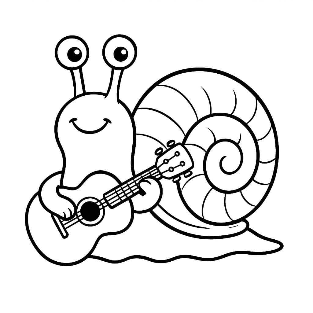 Snail playing guitar coloring page