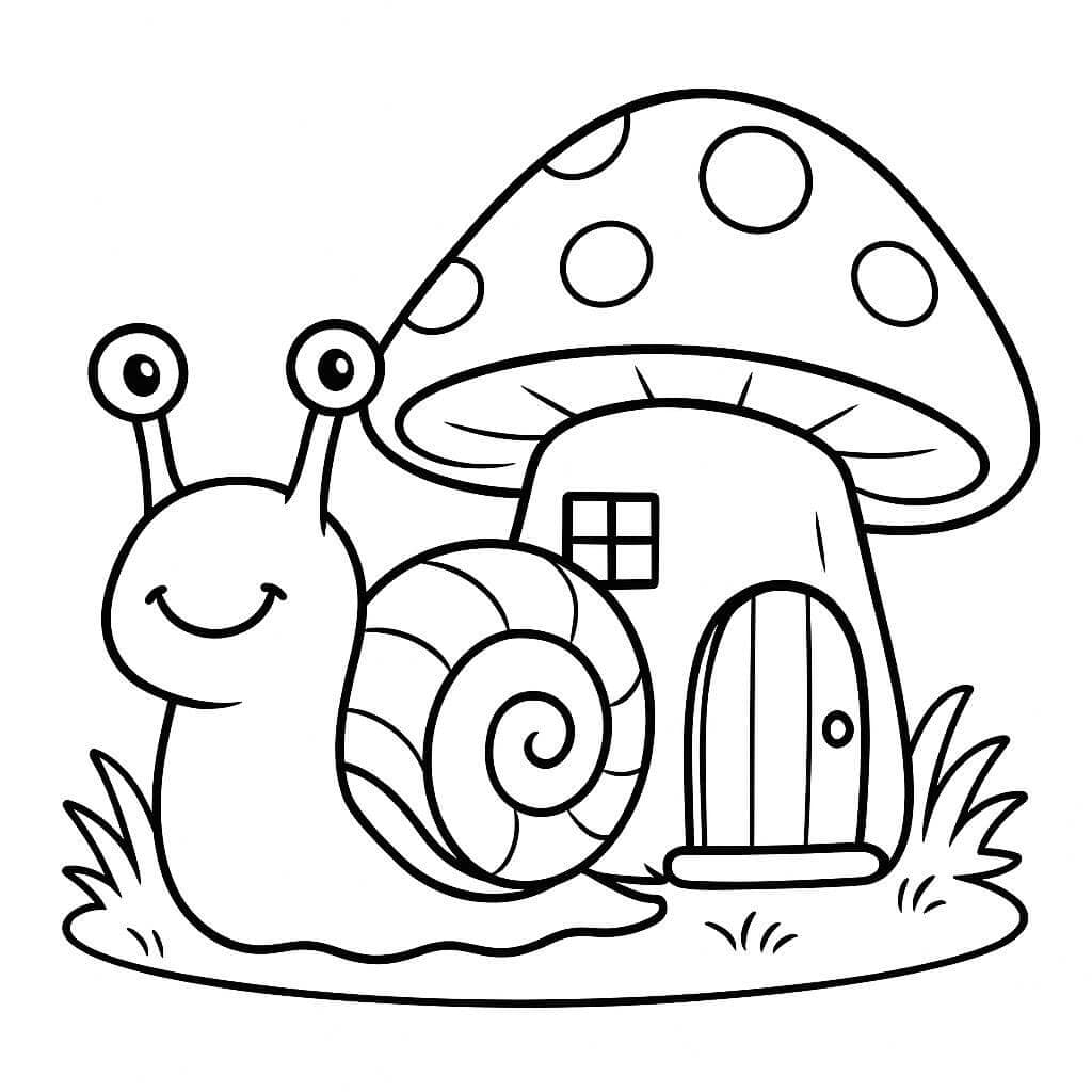 Snail with a mushroom house coloring page