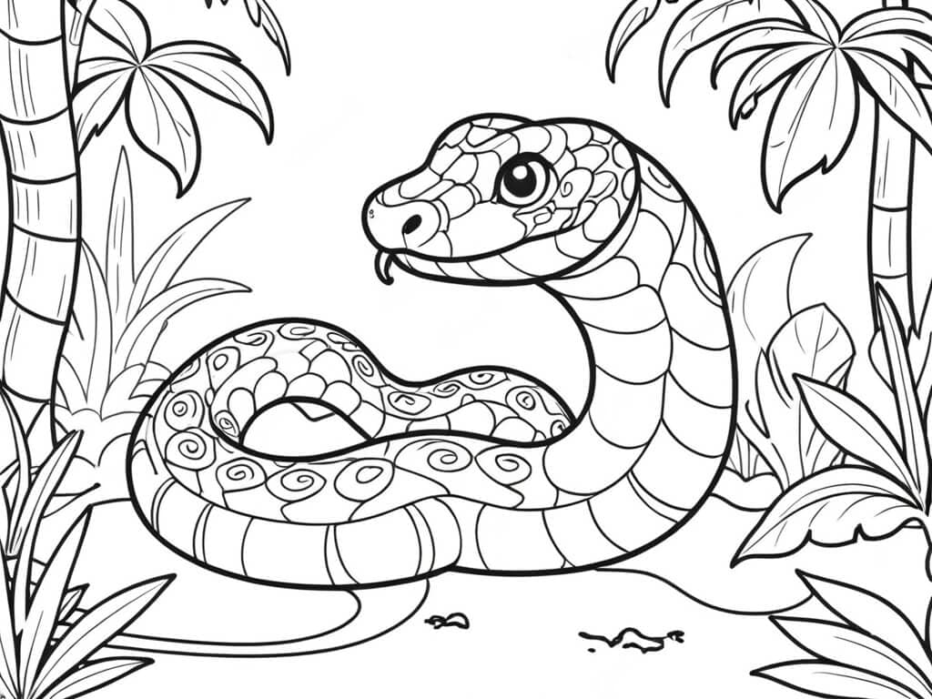 Snake in the Jungle Coloring Page