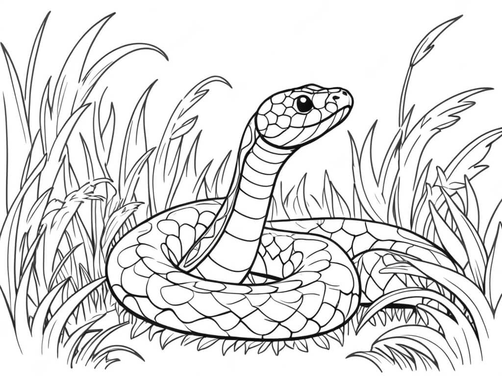 Snake in the Vegetation Coloring Page