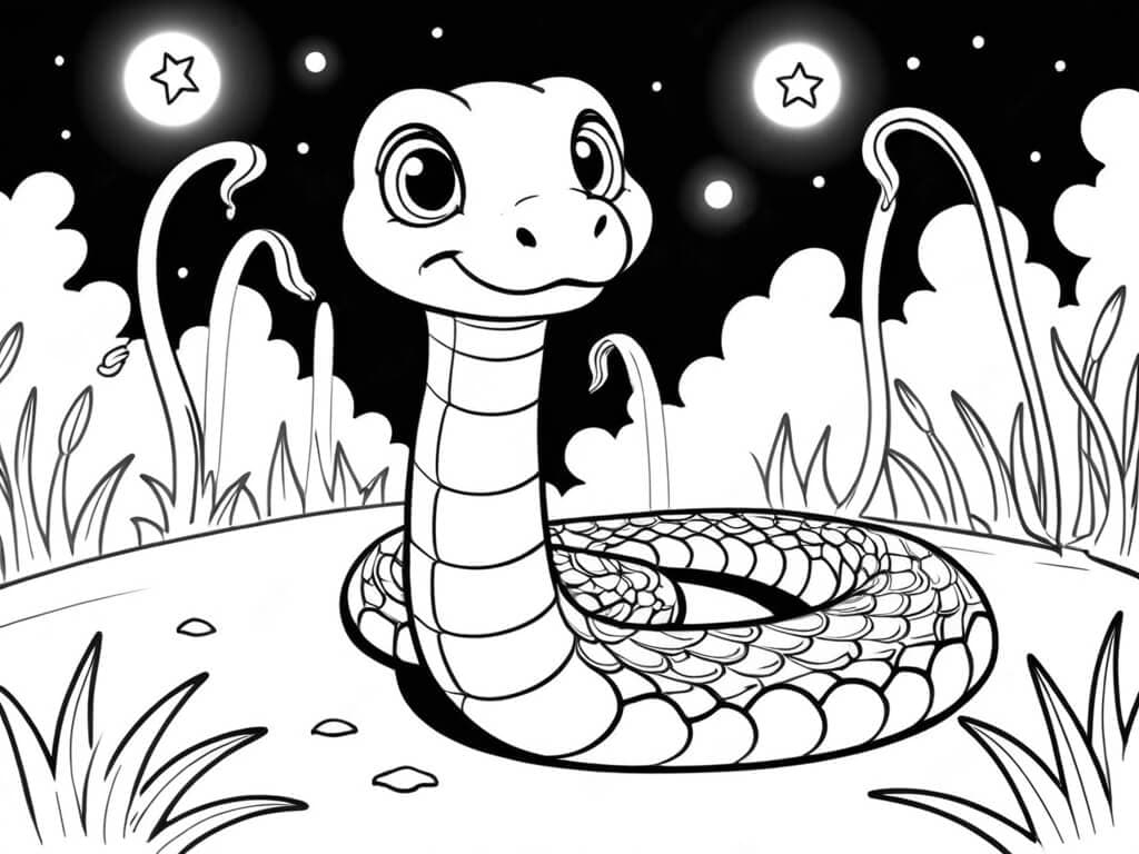 Snake Under a Starry Sky Coloring Page