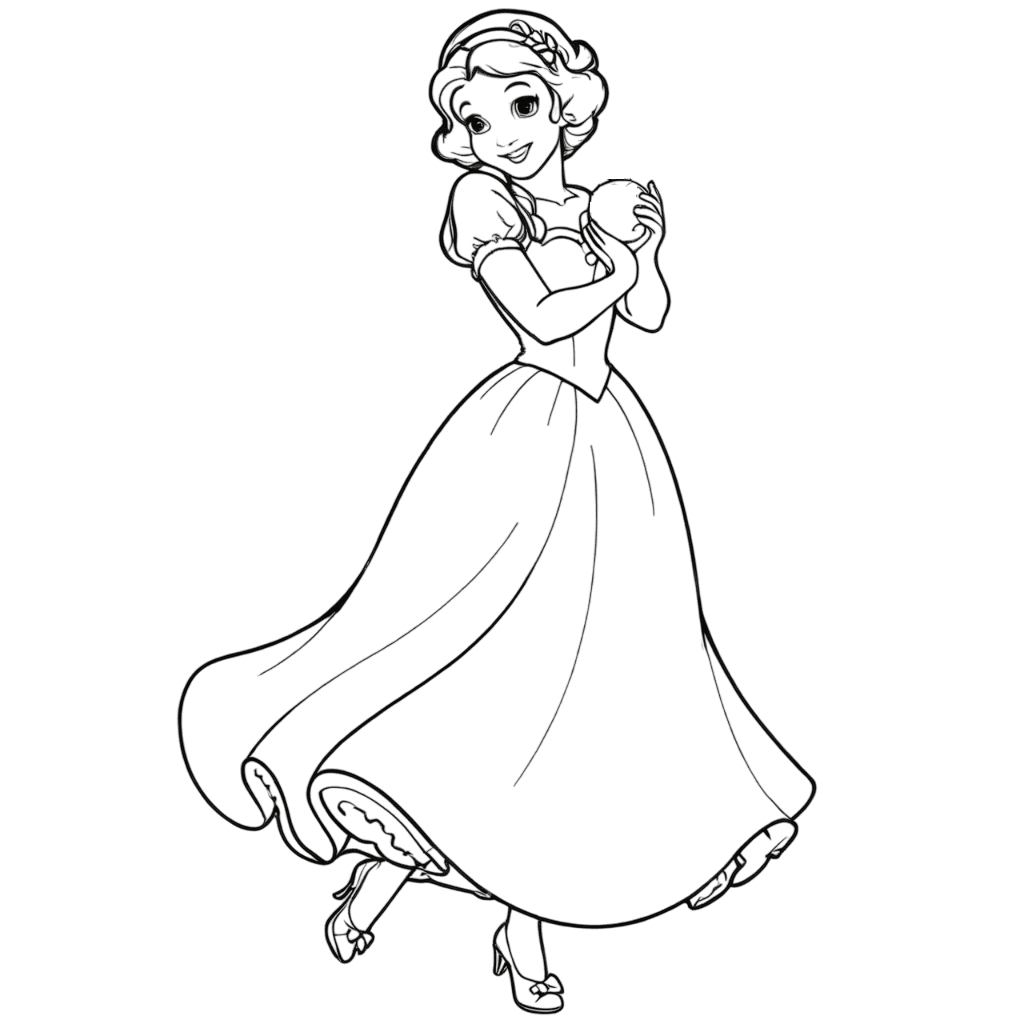 Snow White Holding Apple Coloring Page