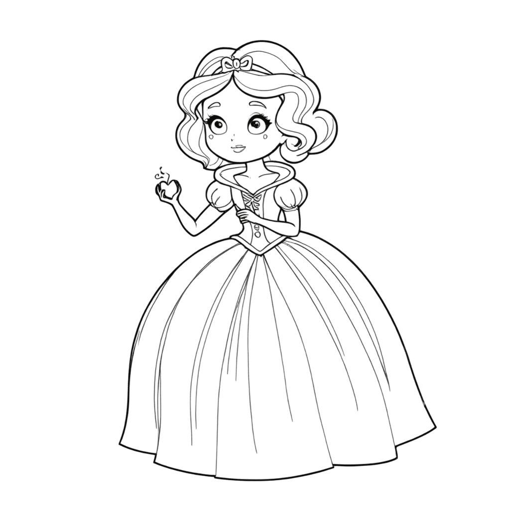 Snow White Holding Heart Coloring Page