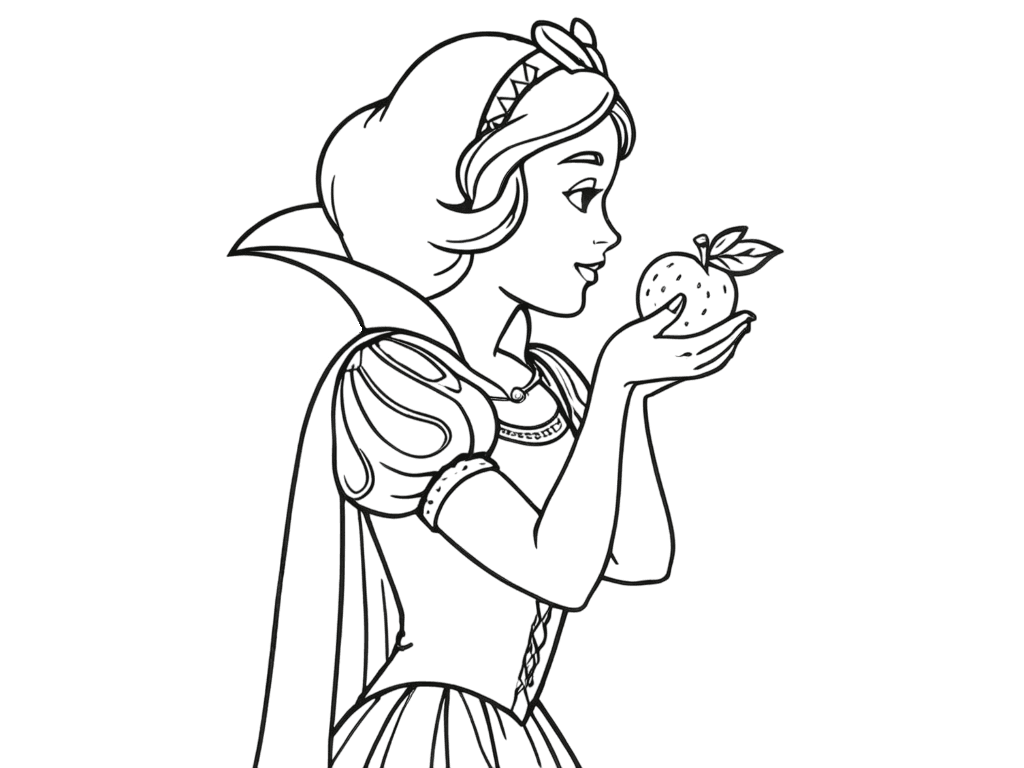Snow White with Apple Coloring Page