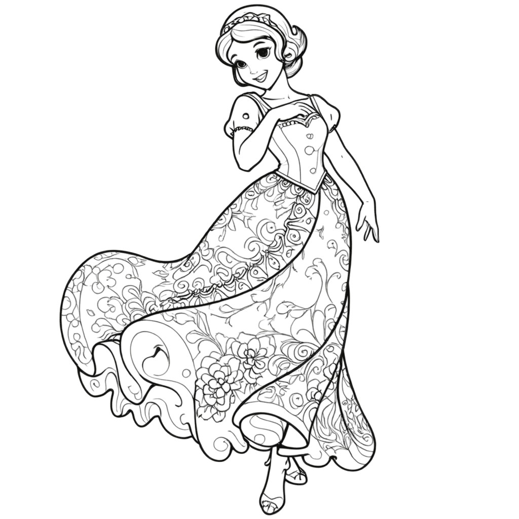 Snow White with Beautiful Dress Coloring Page