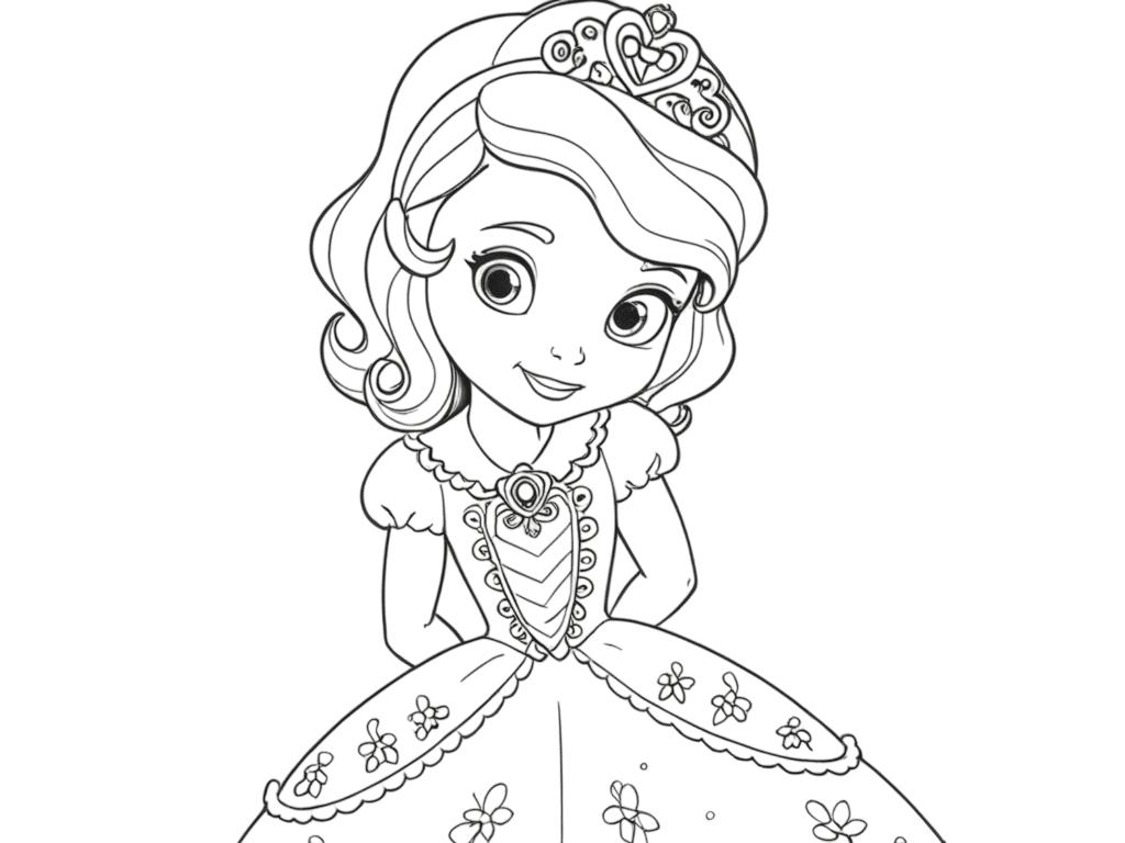 Princess Sofia with a Beautiful Dress Coloring Page