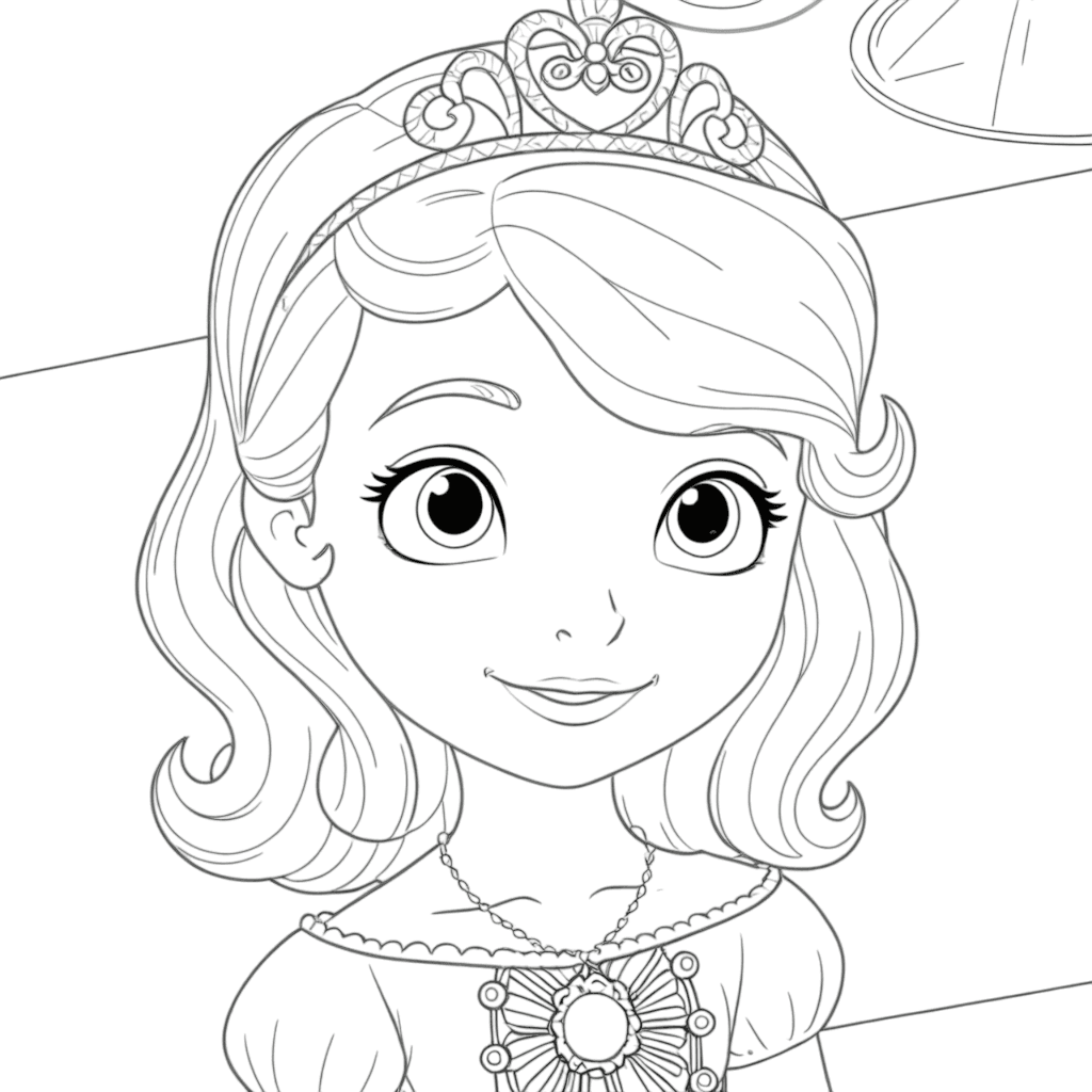 Sofia the First with Crown Coloring Page