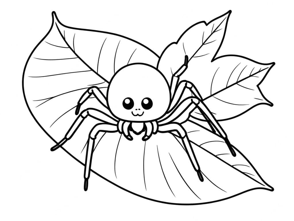 Spider on a Leaf Coloring Page