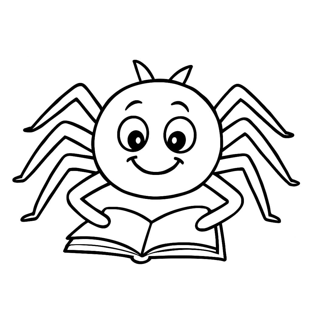 Spider Reading a Book Coloring Page
