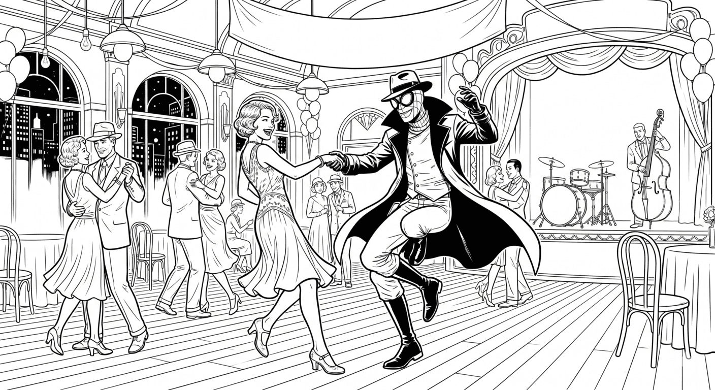 Dancing Spider-Man Noir coloring pages