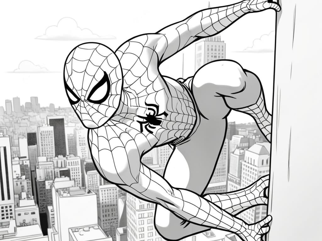 Spider-Man Between Skyscrapers Coloring Page
