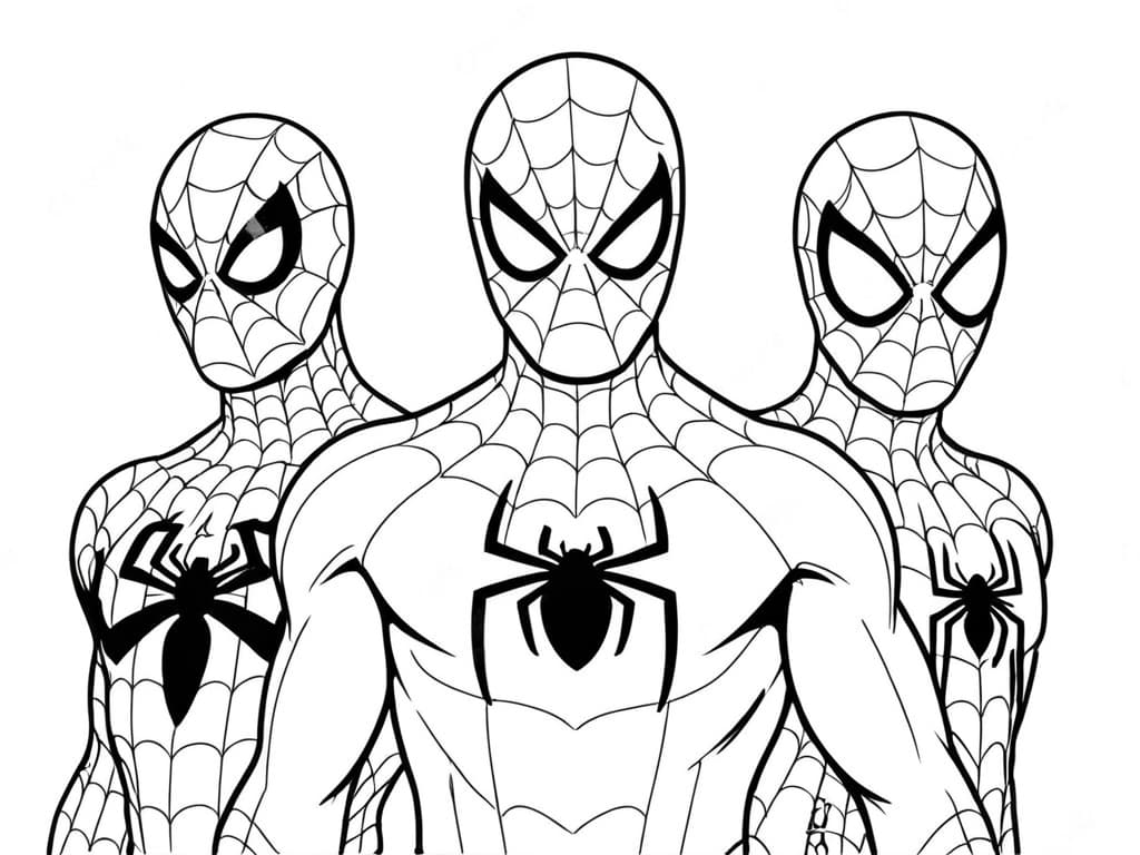 Three Spider-Men Coloring Page