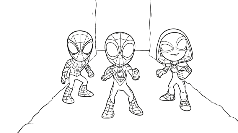 Spidey and friends at the beach coloring pages