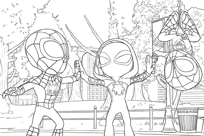 Spidey and friends in the park coloring pages