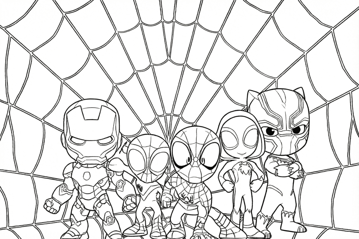 Spidey and his new friends coloring pages