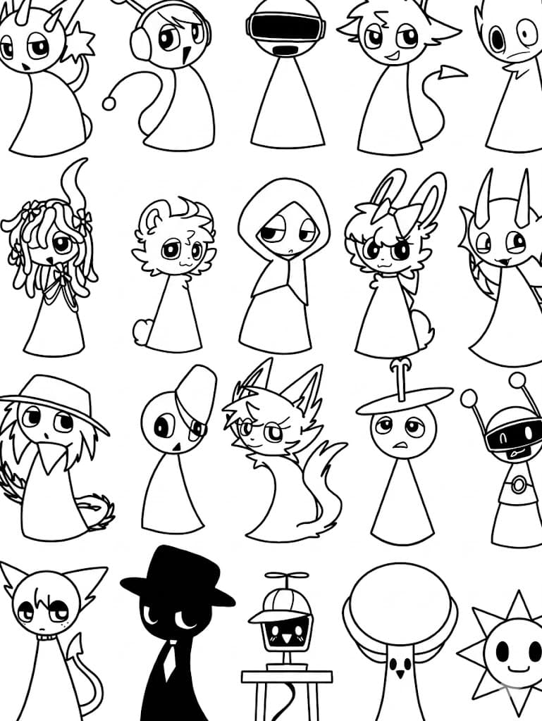 All Sprunki characters coloring page