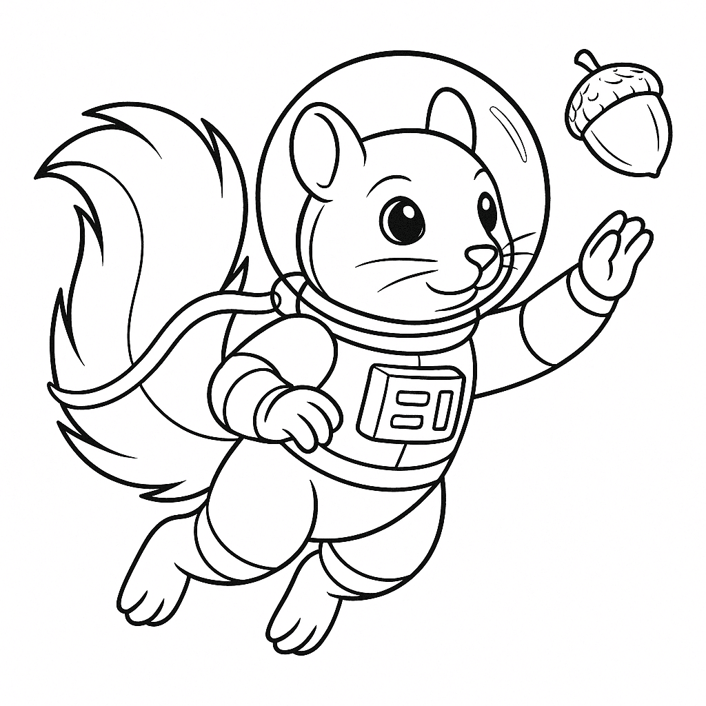 Astronaut Squirrel Coloring Page