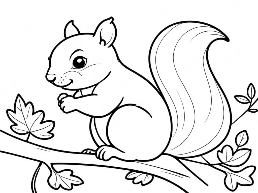 Squirrel in a Tree Coloring Page