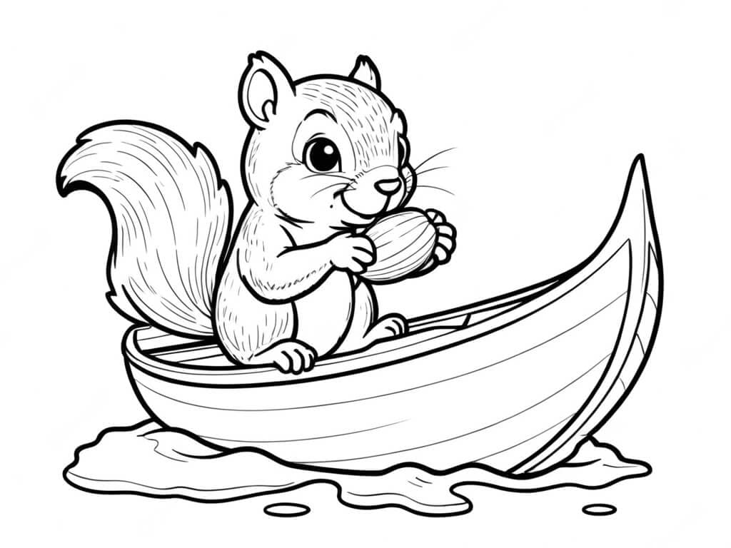 Squirrel on a Boat Coloring Page