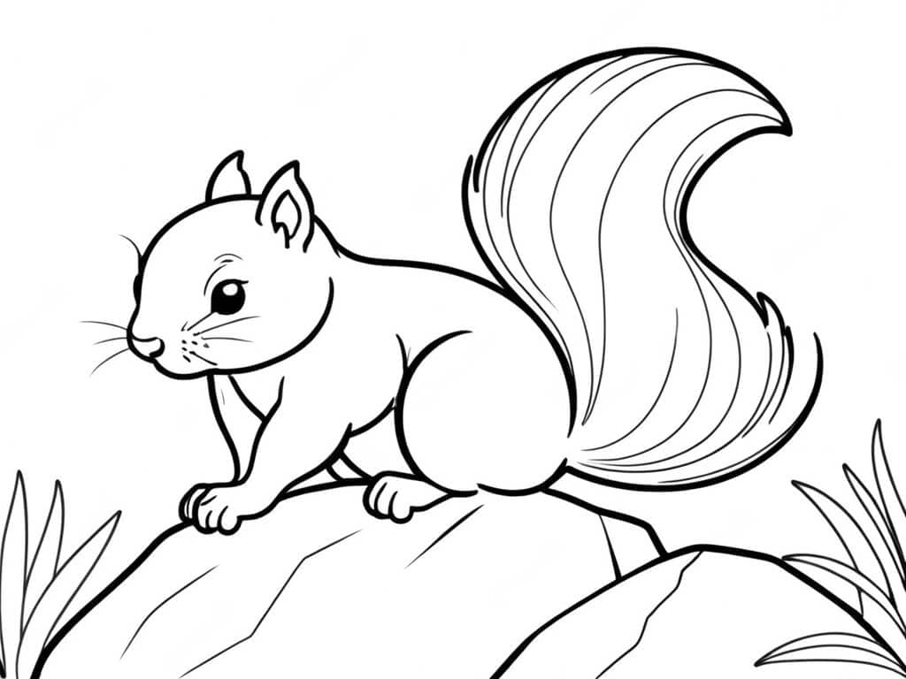 Squirrel on a Rock Coloring Page